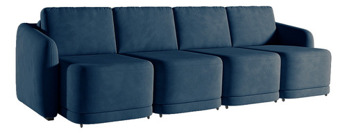 Sofá Cama Retrátil E Reclinável 356cm Veludo Azul Marinho