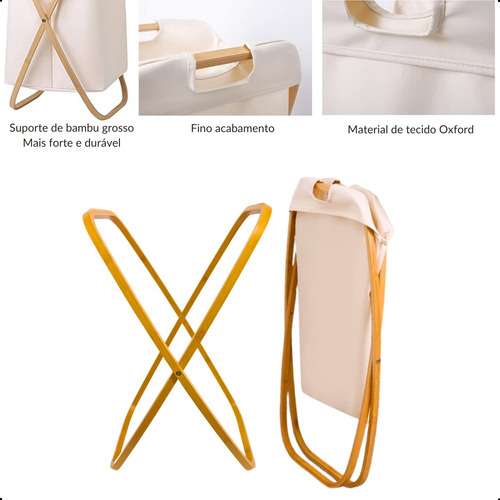 Cesto De Roupa Organizador Multiuso Em Bambu E Tecido Oxford