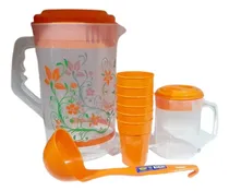 Comprar Set Jarras Para  Bebidas , 6 Vasos Plásticos Cucharón 