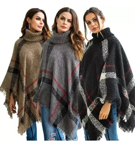 Poncho Mujer Chal Capa Invierno Calientito Colores Sweater