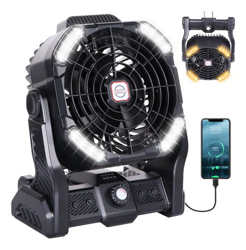 Ventilador De Camping Con Linterna Led, Ventilador Portatil 