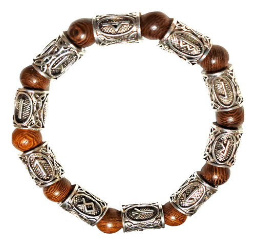 Pulsera Runas Vikingas, Madera Natural, Joyería Clásica