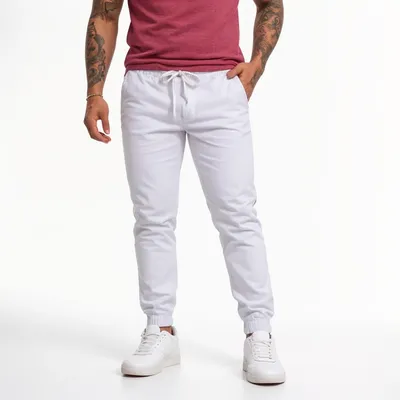 Calça Jogger Masculina Branca Sarja Enfermagem Punho Confort