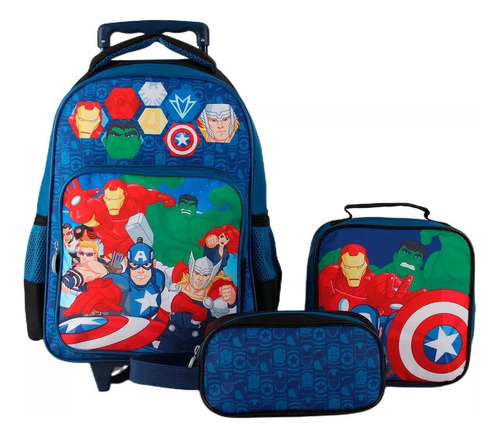 Pack Mochila Con Ruedas  Avengers + Estuche + Lonchera 