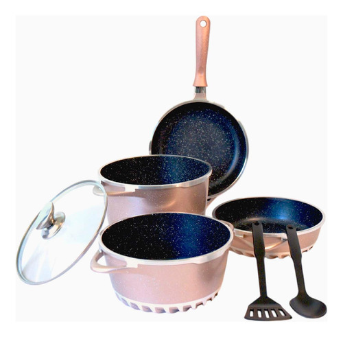 Batería De Cocina Cyclone Aluminio Fundido Bronce 7 Pz Rosa Claro