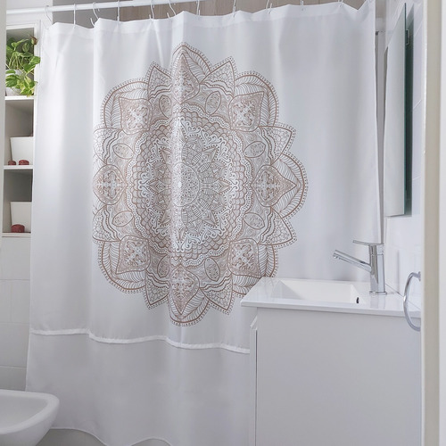 Cortina De Baño Tela Diseño Original Unicas! No Son Plastico Sp Mandala Arena