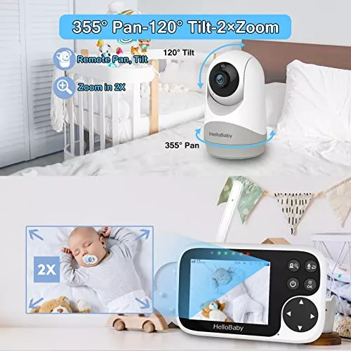  HelloBaby Monitor de bebé con batería de 20 horas, pantalla LCD  de video de 3.2 pulgadas, cámara de bebé de 1000 pies sin WiFi para  privacidad, VOX, zoom panorámico de 355°