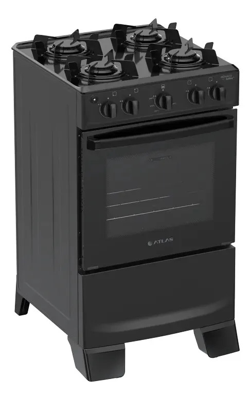 Fogão 4 Bocas Atlas Mônaco Top Glass Automático Mesa de Vidro Preto