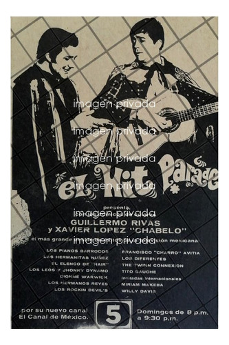 Afiche Retro Televisa Programa El Hit Parade. Chabelo 1969