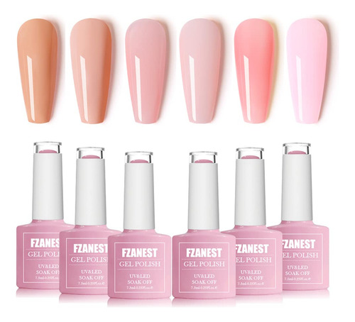 Fzanest Juego 6 Esmaltes Gel, Rosa Lechoso, 7.5 Ml
