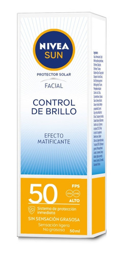 Protector Solar Facial Nivea Control Brillo Mate Fps 50 50ml