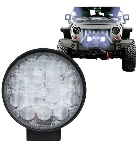 Farol Milha 14 Leds 12v/24v Redondo Offroad 6000k 14w Branco