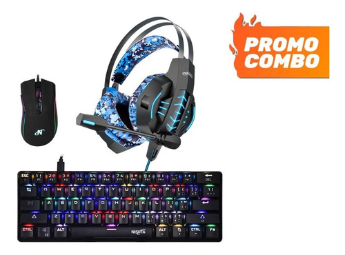 Combo Gamer Rgb Teclado Mecánico,mouse Y Auricular Camuflado