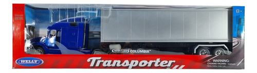 Tráiler Freightliner Columbia Esc. 1:32 Caja Seca Welly Azul, Plateado