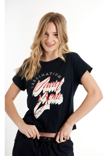 Remera Básica Con Estampa Central Mujer Verano 