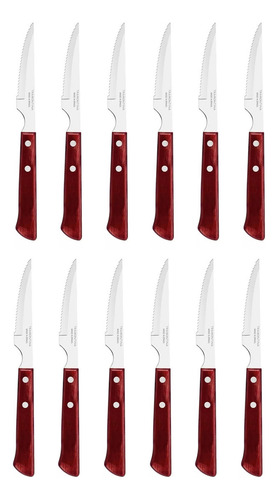 Set Cuchillos Chuletero Churrasco Polywood 12 Piezas Acero Inoxidable Color Rojo