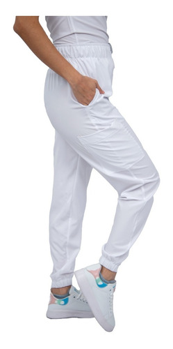 Pijama Quirúrgica Mujer Jogger Stretch Antifluido Scrub Eliz Blanco Liso Xs Corte Recto 0