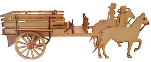 Carreta Caballos Con Vaquero Mdf 3mm Pqt 30pzs