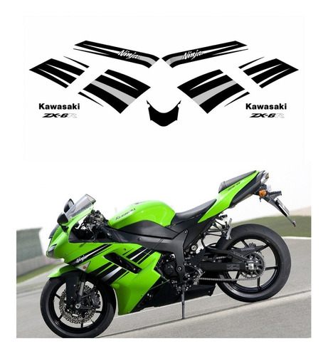 Kit Adesivos Emblemas Compatível Ninja Zx-6r 2008 Verde R016 Cor PADRÃO