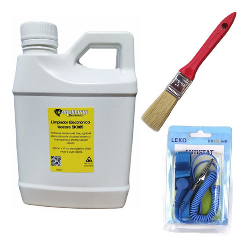 Imagen 1 de 6 de Alcohol Ispprlico 1 Litro + Manilla Antiest+ Brocha Limpieza