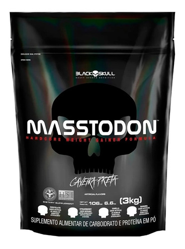 Hipercalórico Masstodon Massa - 3kg - Black Skull Sabor Chocolate