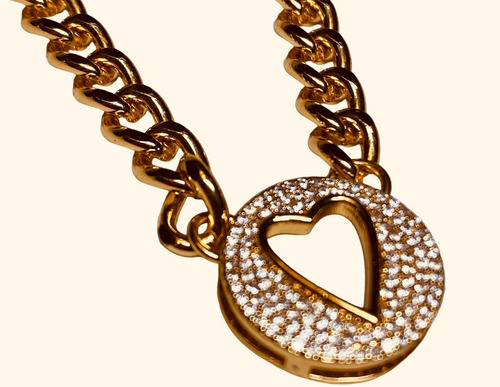 Collar Grueso Corazón Circular Chapa Oro 18k Regalo Perfecto