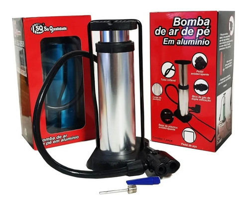 Bomba Compressor Pedal Alumínio Com Bicos Pneus Bolas Cor Variadas