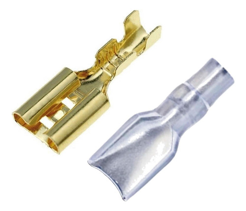 Conector Hembra Pala Plana Dorado Con Bota Aislante 6.3mm