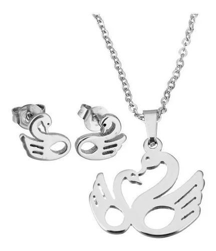 comprar Set De Collar Y Aretes 100% Acero Modelo Cisnes