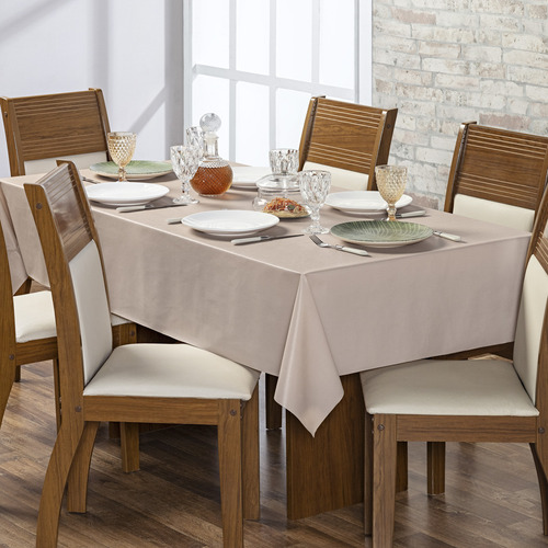 Toalha De Mesa 6 Lugares Térmica 1,40m X 2,00m Impermeável Cor Avelã