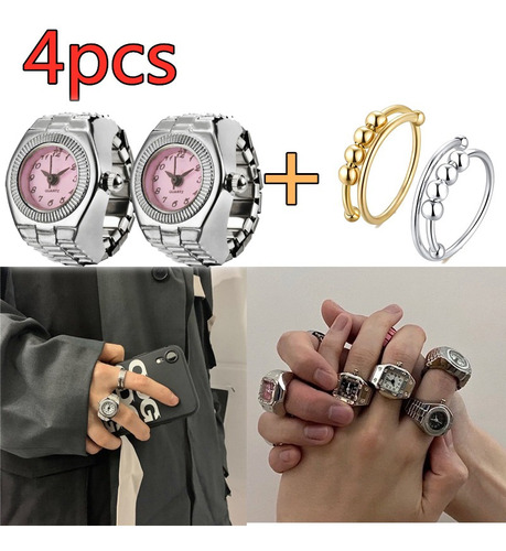 Reloj Femenino De 2 Dedos Anular+4 Anillos Fidget