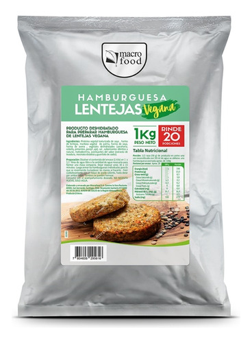 Hamburguesas Veganas De Lentejas 1kg. Agronewen