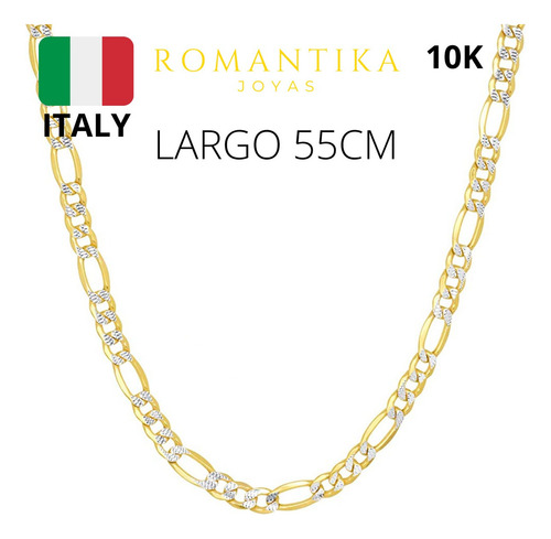 Cadena Figaro 3x1 Diamantada Oro 10k 55cm 2mm Italy Unisex Color Dorado