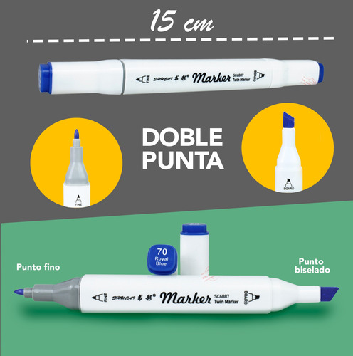 Imagen 4 de 8 de Set 36 Plumones Profesional Doble Punta Pantone Rotulador