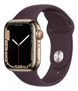 Apple Watch Series 7 (GPS + Cellular, 41mm) - Caixa de aço inoxidável dourada - Pulseira esportiva cereja escura