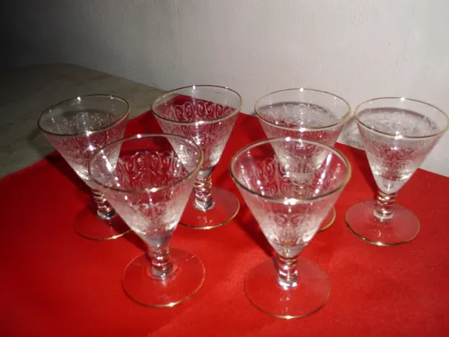 comprar Antiguo Juego Copas Licor,cristal Labrado,borde Dorado