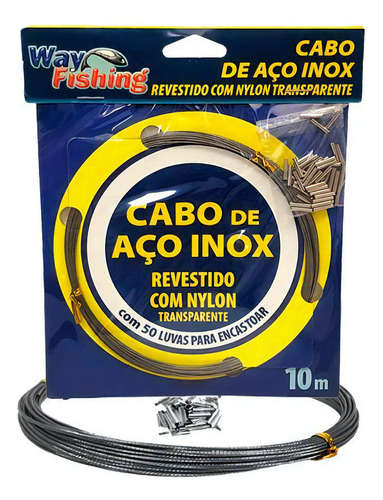 Cabo De Aço Inox 20lbs Prata Com Nylon Flexível Way Fishing