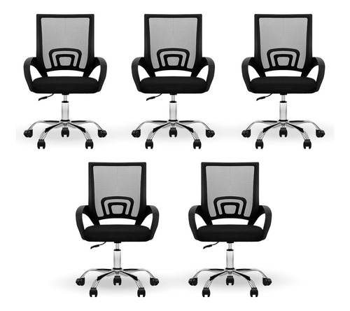 Silla Oficina Escritorio Linium Ergonómica Premium Set De 5 Color Negro Material Del Tapizado Liso
