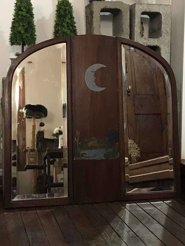 Imagen 1 de 6 de Antiguo Espejo Tríptico Biselado Marco De Madera