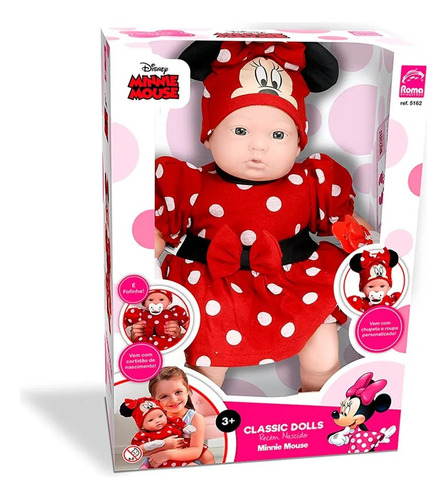 Boneca Infantil Bebê Recém Nascido Minnie Clássic Dolls Roma