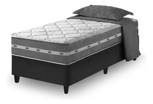 CAMA BOX SOLTEIRO + COLCHãO MOLAS ENSACADAS ZIDI MIAMI 88CM CINZA COM PRETO