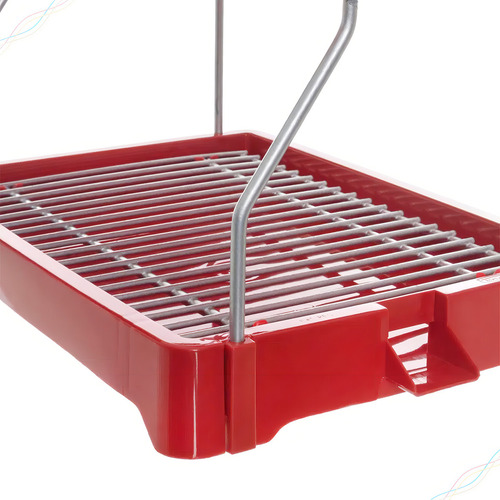 Escurridor de vajilla compacto con cable, soporte para cubiertos de color rojo