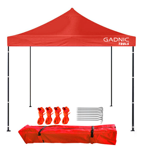 Gazebo 3x3 Plegable Portátil Gadnic Estructura Metálica + Bolso Transporte Y Estacas Color Rojo