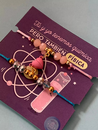 Pulsera Duo Llave Corazon Amor Regalo Pareja Con Iman Rosa 60.96 Cm