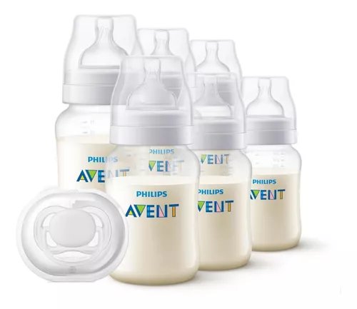 Set Biberones Philips Avent 3 De 11oz Y 3 D 9oz + 1 Chupon Color  Transparente Anti-Colic