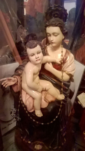 Imagen 1 de 5 de Virgen María Y Niño Jesús Escultura De Madera Antigua