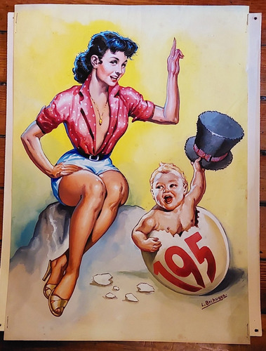 Dibujo Pin Up Original Vintage Picaresco Firma L. Brihuega