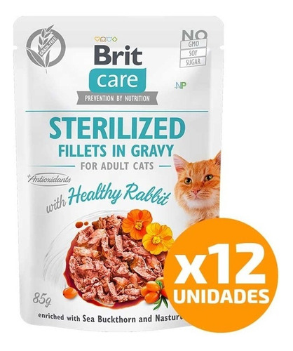 12 X Alimento Gato Brit Care Pouch Sterilized Rabbit 85gr Np