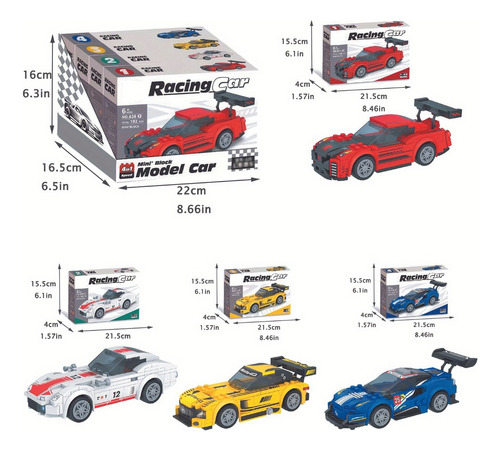Mini Modelo Amarillo Azul Para 2 Coches, Bloques De Construc