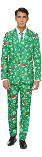 Disfraz Navideño Traje Tipo Sastre Con Estampado De Navidad Color Verde Traje Dulce Navidad Para Hombre
